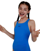 Speedo - Girls Endurance Plus Medalist Swimsuit - Neon Blue - Front Close Up