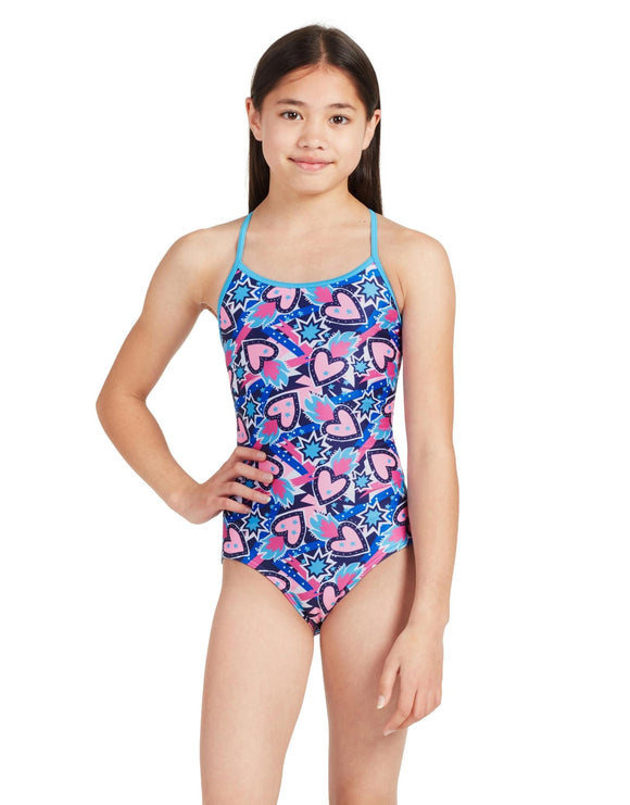 Zoggs - Girls Fiery Star Tie Back Swimsuit - Model Front/Pose