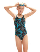 Speedo - Girls Hyperboom Medalist Swimsuit - Black/Blue - Model Back