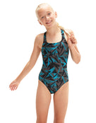 Speedo - Girls Hyperboom Medalist Swimsuit - Black/Blue - Front