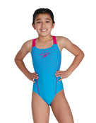 Speedo - Girls Medley Logo Medalist Swimsuit - Blue/Pink - Model Front 