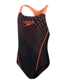 Speedo - Girls Medley Logo Medalist Swimsuit - Black/Siren Red - Product Only Side/Front Design