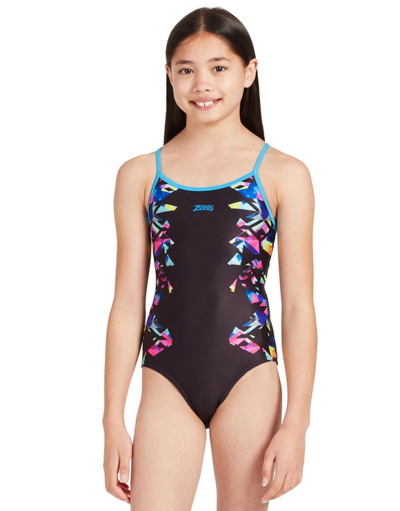 Zoggs - Girls Neon Cracker Sprintback Swimsuit - Model Front