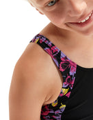 Speedo - Girls Panel Legsuit - Black/Pink - Print Closeup