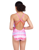 Zoggs Girls Sunset Haze Starback Swimsuit - Pink / White - Model Back / Swimsuit Back Design