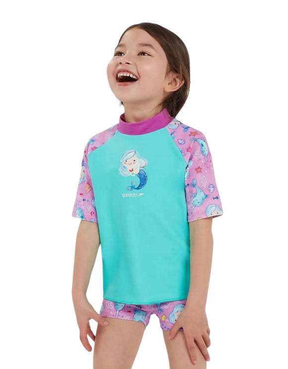 Tots Girls Printed Sun Protection Set - Green/Pink