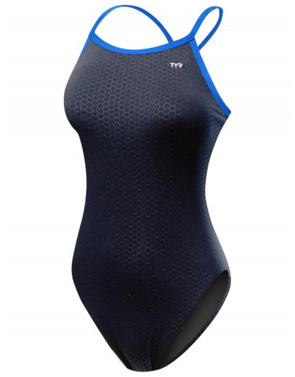 TYR - HEXA Durafast Elite Diamondfit Swimsuit - Black-Navy/Blue  - Product Only Front/Side Design