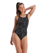 Speedo - Hyperboom Allover Medalist Swimsuit - Black/Grey - Model Front