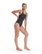 Speedo - Hyperboom Allover Medalist Swimsuit - Black/Grey - Model Pose
