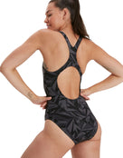 Speedo - Hyperboom Allover Medalist Swimsuit - Black/Grey - Model Back