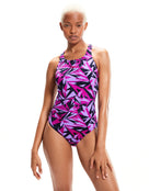 Speedo - Hyperboom Allover Medalist Swimsuit - Black/Pink - Model Front