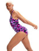 Speedo - Hyperboom Allover Medalist Swimsuit - Navy/Purple - Model Side 