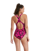 Speedo - Womens Hyperboom Allover Medalist Swimsuit - Pink - Model Back