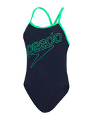 Speedo - Hyperboom Turnback Swimsuit - Navy Blue/Green - Product Only Front
