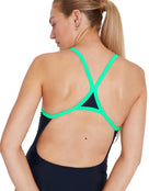 Speedo - Hyperboom Turnback Swimsuit - Navy Blue/Green - Swimsuit Back