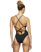 Nike - Womens Lace Up Tie Back Swimsuit - Black - Back