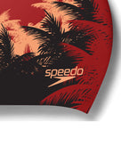 Speedo - Long Hair Printed Swim Cap - Logo Zoom - Black / Red - Front