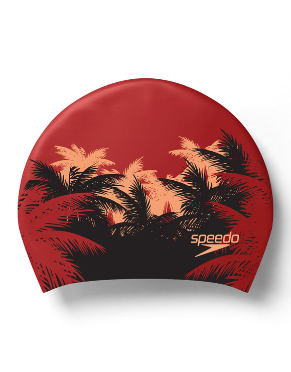 Speedo - Long Hair Printed Swim Cap - Black/Red
