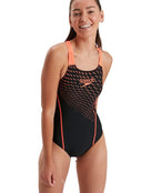 Speedo - Womens Medley Logo Medalist Swimsuit - Zoomed Front - Black/Siren Red