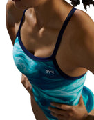TYR Mezio Durafast Elite Diamondfit Swimsuit - Teal/Multi - Close Up