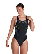 Speedo - Womens Placement Digital Recordbreaker Swimsuit - Black/Yellow - Model Front/Swimsuit Front Design