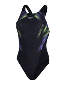 Speedo - Womens Placement Digital Recordbreaker Swimsuit - Black/Yellow - Product Front/Swimsuit Design
