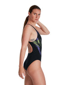 Speedo - Womens Placement Digital Recordbreaker Swimsuit - Black/Yellow - Model Side/Swimsuit Side Design