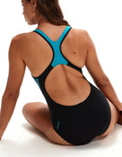 Speedo - Placement Laneback Swimuit - Swimsuit Back Design - Black / Blue