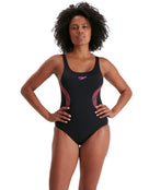 Speedo Womens Placement Muscleback Swimsuit - Front - Black / Pink