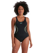 Speedo Womens Placement Muscleback Swimsuit - Front - Black/Blue