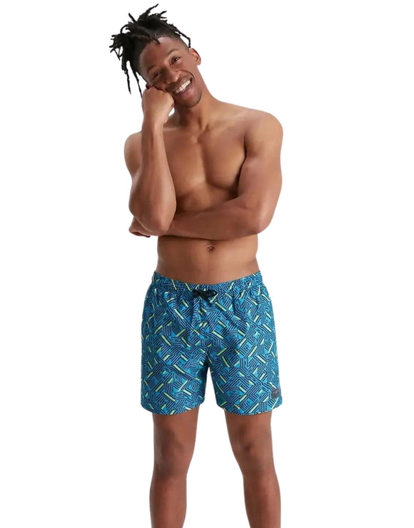 Printed Leisure 16" Swim Watershorts - Blue