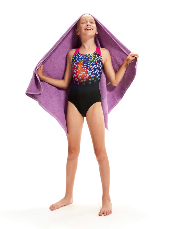 Speedo - Girls Digital Placement Splashback - Black/Pink - Model Front (Towel Not Included)