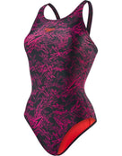 Speedo - Womens Endurance 10 Boom Allover Muscleback Swimsuit - Black/Pink - Product Front
