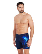 Zoggs Mens Slash Print Mid Swimming Jammer - Front/Side - Navy