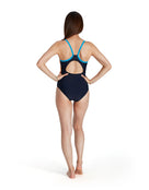 Speedo - Womens Dive Thinstrap Muscleback Swimsuit - Blue/Orange - Back Full Body Look