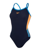 Speedo - Womens Dive Thinstrap Muscleback Swimsuit - Blue/Orange - Product Only Front/Side