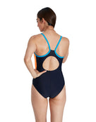 Speedo - Womens Dive Thinstrap Muscleback Swimsuit - Blue/Orange - Model Back