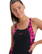 Speedo - Womens Hyperboom Splice Muscleback Swimsuit - Black/Pink - Front Close Up