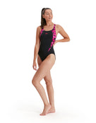 Speedo - Womens Hyperboom Splice Muscleback Swimsuit - Black/Pink - Front Full Body