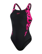 Speedo - Womens Hyperboom Splice Muscleback Swimsuit - Black/Pink - Product Only Front/Side