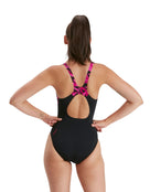 Speedo - Womens Hyperboom Splice Muscleback Swimsuit - Black/Pink - Model Back