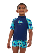 Speedo - Tots Boys Printed Sun Protection Set - Blue - Model Front Close Up
