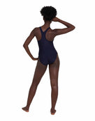 Speedo Womens Boom Placement Racerback Swimsuit - Navy/Red - Back Full Body