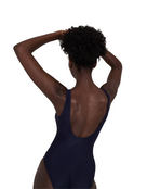 Speedo Womens Core Placement U-Back One Piece Swimsuit - Navy/Blue/Yellow - Back Pose