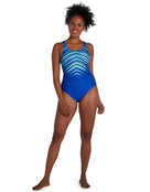 Speedo Womens Digital Placement Medalist Swimsuit - Blue - Front Full Body
