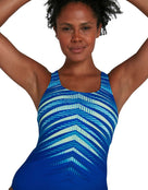 Speedo Womens Digital Placement Medalist Swimsuit - Blue - Front Close Up