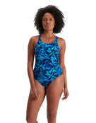 Speedo - Womens Hyperboom Allover Medalist Swimsuit - Blue - Front