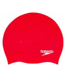 Speedo - Kids Plain Moulded Silicone Swim Cap - Red - Logo