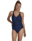 Speedo Lexi Printed Shaping Adjustable Swimsuit - Black/Blue - Front
