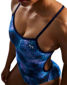 TYR StarHex Durafast Elite Crosscut Tieback Swimsuit - Blue Ice - Close Up Front Top